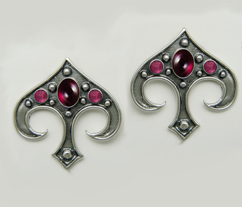 Sterling Silver Gothic Inspired Drop Dangle Earrings With Garnet And Pink Tourmaline